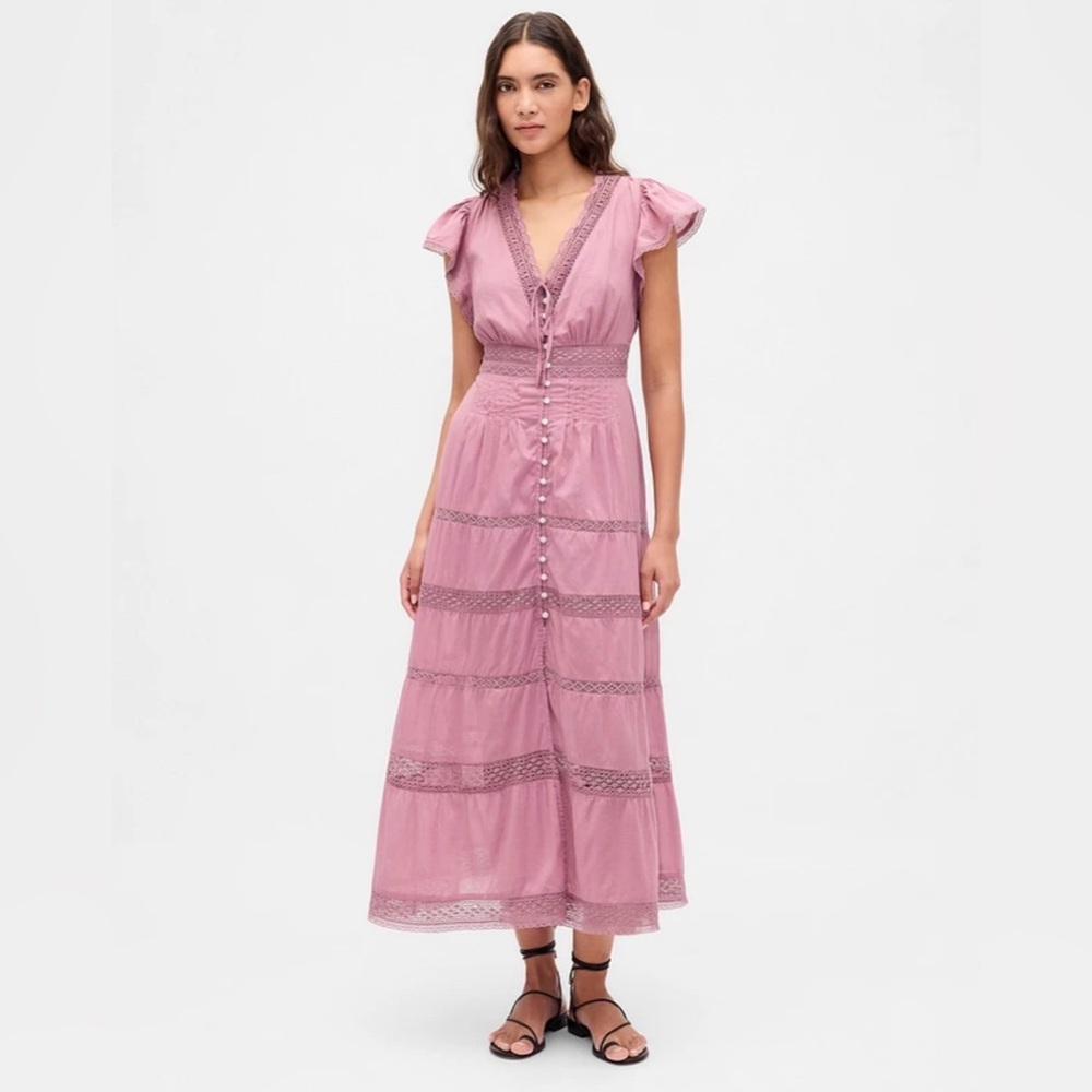 Gap Lace-Trim Cottagecore Midi Dress NWOT M Coastal Grandma Graduation Wedding